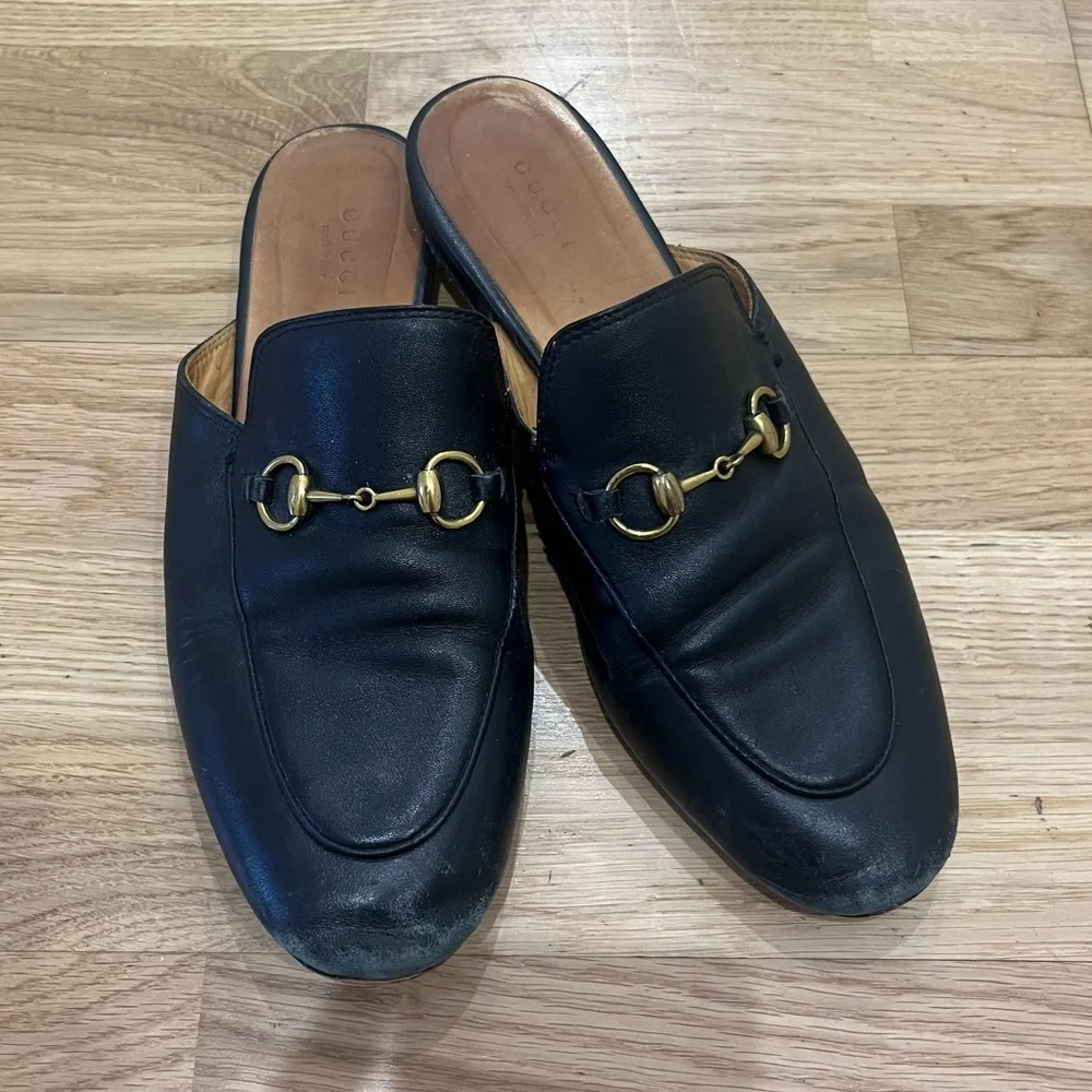 Gucci Black Leather Horsebit Mules - Picture 1 of 6